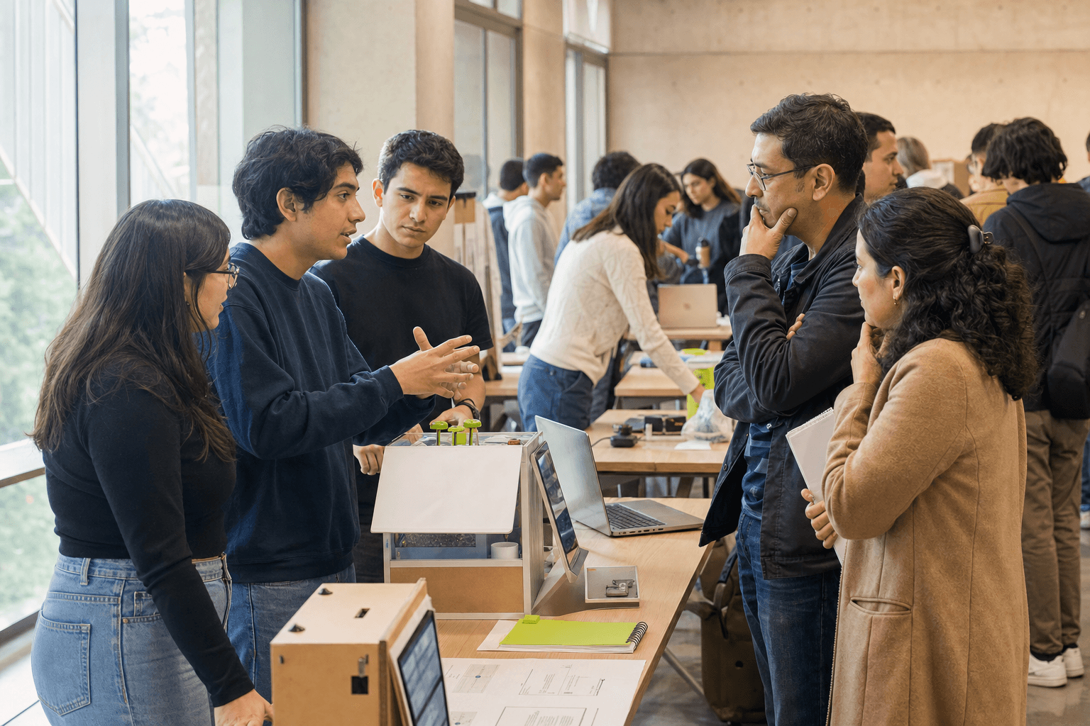 Estudiantes presentando un proyecto a su comunidad académica